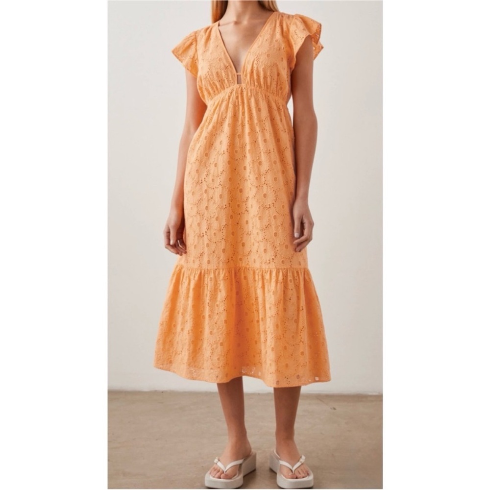 Rails Tina Marigold Eyelet V Neck Floral Embroidered Dress Size Medium